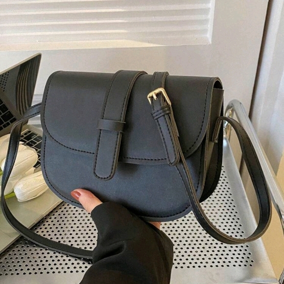 Mini Solid Color Saddle Bag, Fashion Crossbody Flap Bag, Buckle Decor Shoulder - Picture 6 of 6